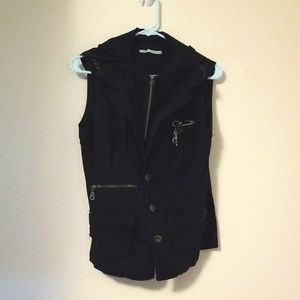Maurices Punk Hooded Black Zip and Button Up Vest L